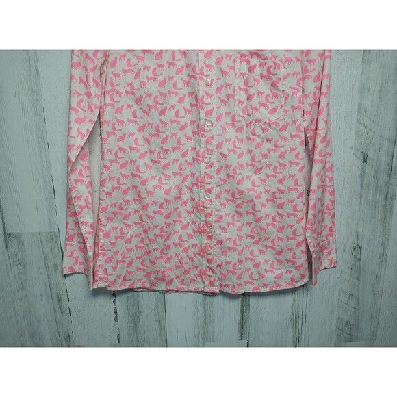GAP CAT ALL OVER PRINT FITTED BOYFRIEND LS SHIRT WOMENS SZ XS - Picture 2 of 6